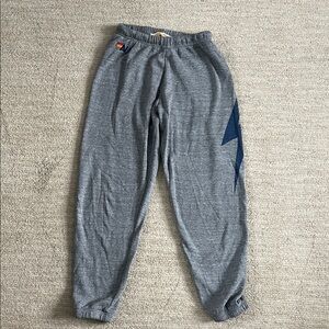Aviator Nation Gray Jogger Pants with blue Lightening bolt, Small